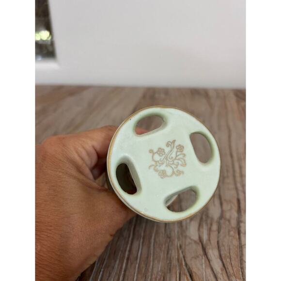 LEFTON Pale Green Tooth Brush Holder 270 Hand Painted Gold Rim 4 Holes Bathroom - Picture 3 of 6